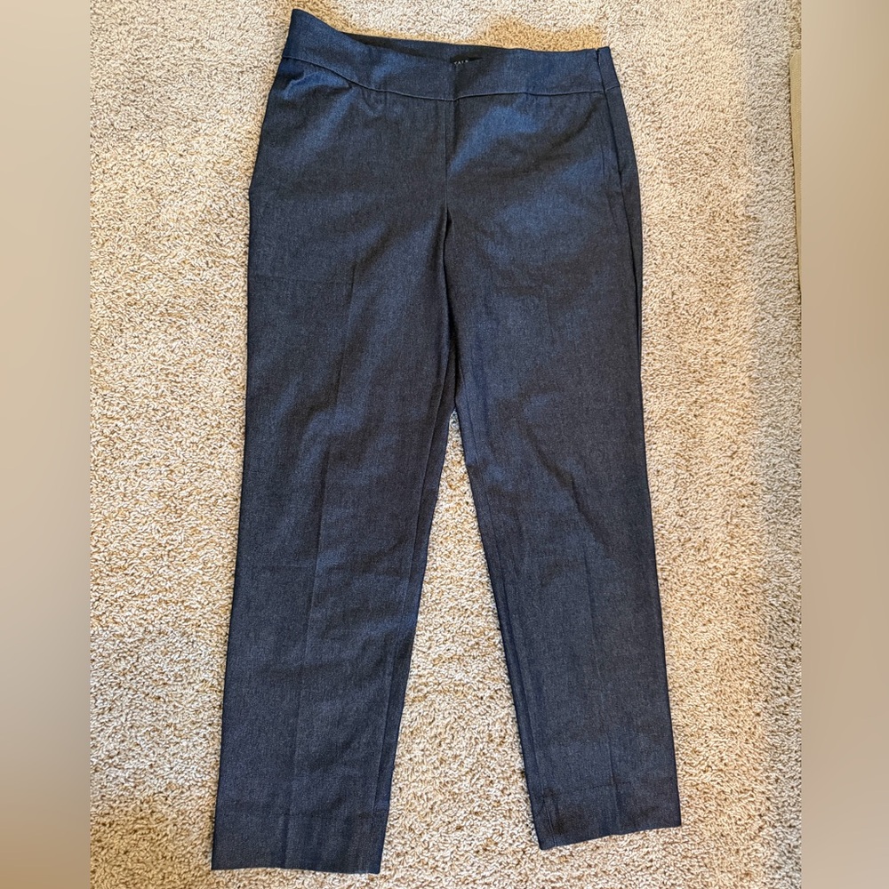 Talbots Dark Navy Chambray Side Zip Chatham Ankle Pant size 12. EUC